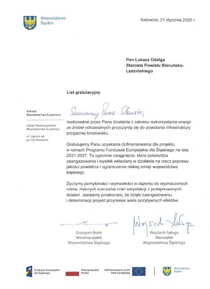 Zdjęcie listu gratulacyjnego